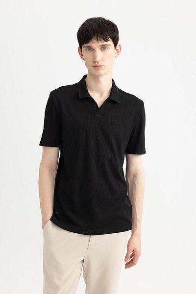 DeFacto Slim Fit Slim Fit κοντομάνικο μαύρο μπλουζάκι πόλο W9274az24sm