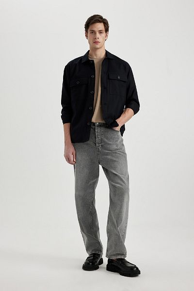 DeFacto Relax Fit Polo Neck Pocket Λεπτομερές μπουφάν πουκάμισο B3903ax24sp
