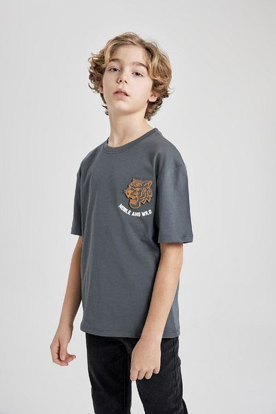 DeFacto Boy Oversize Wide Fit Crew Neck Printed Short Sleeve T-Shirt B6411A824Sm