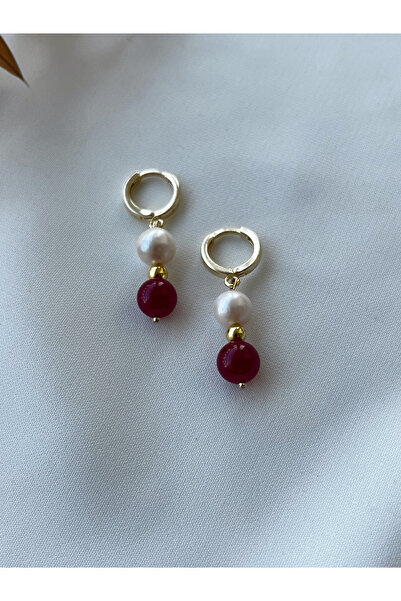 DURAN TAKI TASARIM Hakiki İnci Ve Yakut Taşlı Gümüş Küpe