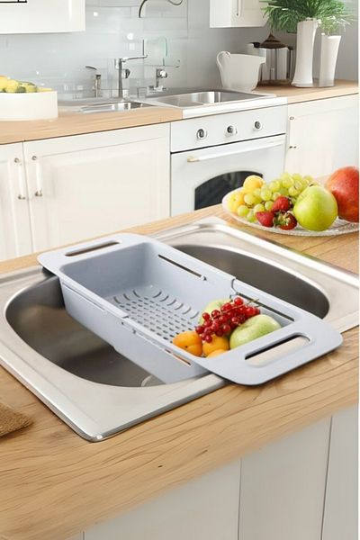 ODTA Sliding Adjustable Practical Sink Strainer, Long Short Adjustment Sink, Fruit Vegetable Salad Washing