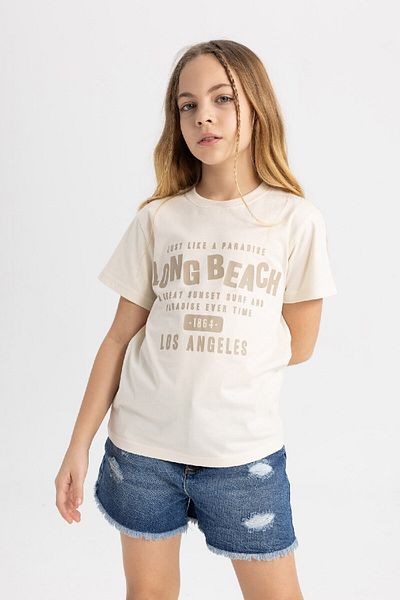 DeFacto Girl's Regular Fit Short Sleeve T-Shirt