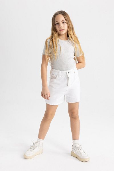 DeFacto Girls Rib Basic T-Shirt - Crew Neck, Slim Fit, Short Sleeve B3054A824Sm