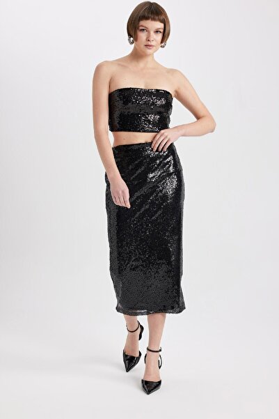 DeFacto Podšitá midi sukně s flitry - B6702ax23wn