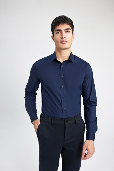 DeFacto %100 Pamuk Slim Fit Dar Kesim Italyan Yaka Non Iron Ütü Gerektirmeyen Uzun Kollu Gömlek A7803ax24sp
