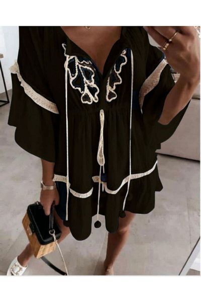 FASHION COCKTAIL Off Shoulder Embroidered & Pompom Tassel Mini Ethnic Authentic Dress