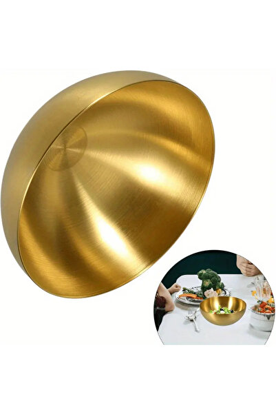 King Queens 2'li Gold Paslanmaz Çerezlik & Çorba Kasesi ve Salata Kasesi Çırpma (15 CM)