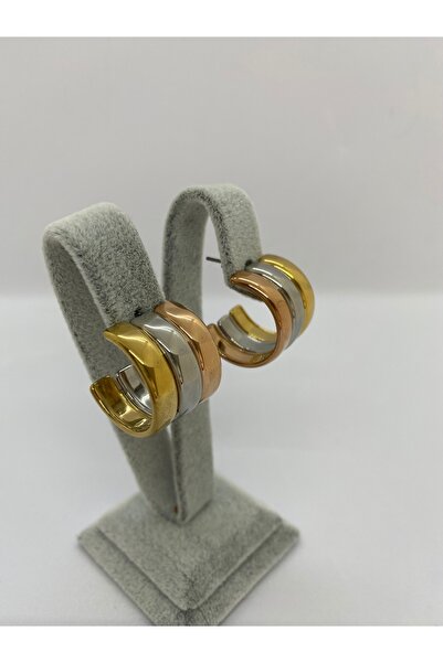 LUCKY B&E ÜÇ RENKLİ BİRLEŞİK HALKA MODEL ÇELİK KÜPE ROSE-GOLD-SİLVER