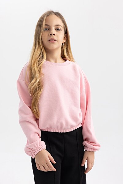 DeFacto Girl's Crew Neck Sweatshirt - Regular Fit