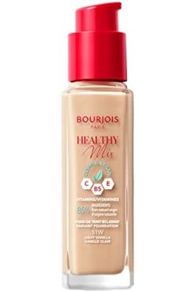 Bourjois Healthy Mix Clean Foundation by Bourjois, Shade 51W Light Vanilla, 30ml, Beige, Suitable for All Ski