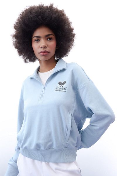 DeFacto Oversize Printed Sports Sweatshirt - Stand Collar and Zipper Detail B4598Ax24Sp