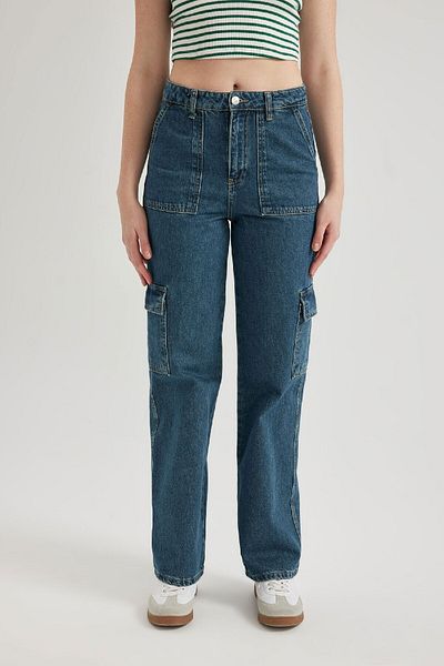 DeFacto Wide Leg Cargo High Waist Long Jeans Washable Trousers B8245ax24sp