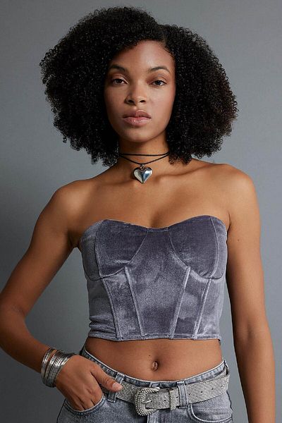 DeFacto Trägerlose Crop-Bluse mit Herzkragen - Korsett-Look, B8619ax23wn