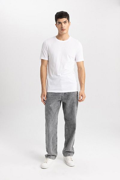 DeFacto Slim Fit Slim Fit Rundhalsausschnitt Modal-Mischgewebe Baumwolle Basic Solid Kurzarm-T-Shirt M6606az24sp