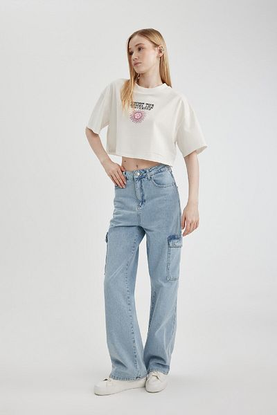 DeFacto Μπλουζάκι Coool Oversize Wide Fit Crew με στάμπα κοντομάνικο μπλουζάκι B7114ax24sm