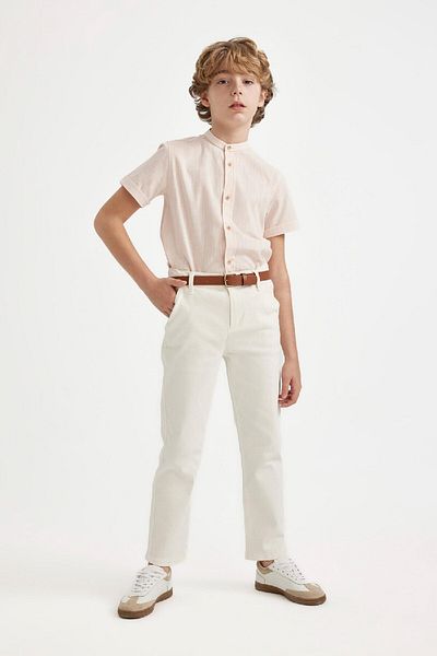 DeFacto Boy's Short Sleeve Linen Look Shirt - Stand Collar Z5364a624sm