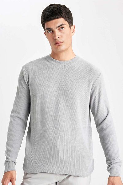 DeFacto Standard-Passform, normaler Schnitt, Rundhalsausschnitt, Basic, einfarbig, Strickpullover B7763ax24sp