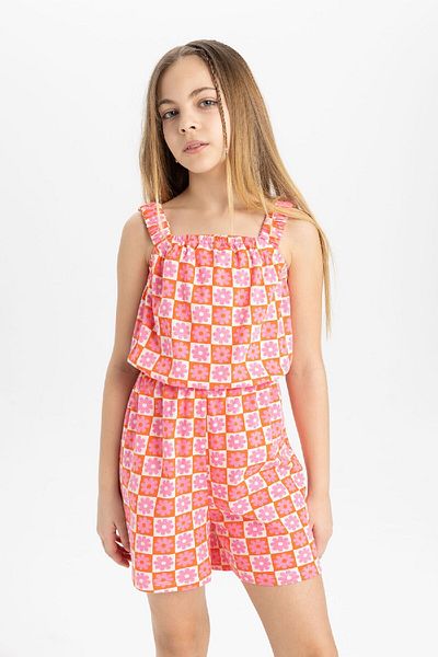 DeFacto Girl's Patterned Strappy Short Jumpsuit B4814A824SM
