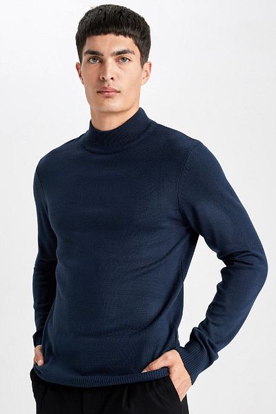 DeFacto Slim Fit Slim Fit Poloviční rolák Základní hladký pletený svetr R1127Az24Sp