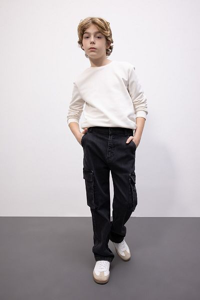 DeFacto Boys Cargo Fit Straight Leg Jean Trousers B5526A8