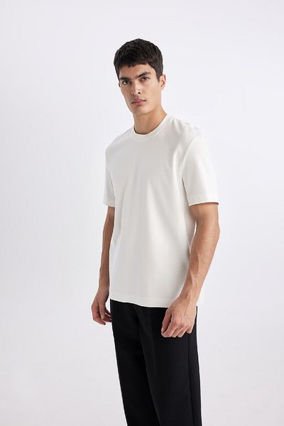 DeFacto Oversize Wide Fit Crew λαιμόκοψη κοντό μανίκι βαρύ ύφασμα Basic απλό μπλουζάκι A7808ax24sp