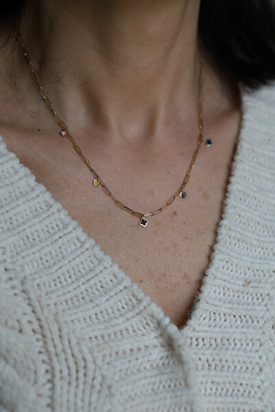 Yenigün Kuyumculuk 14 Ayar Altın Renkli Yonca Detaylı Ataç Kolye