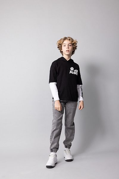DeFacto Boys' Oversize Fit Hooded Printed Long Sleeve T-Shirt B6478a824sp