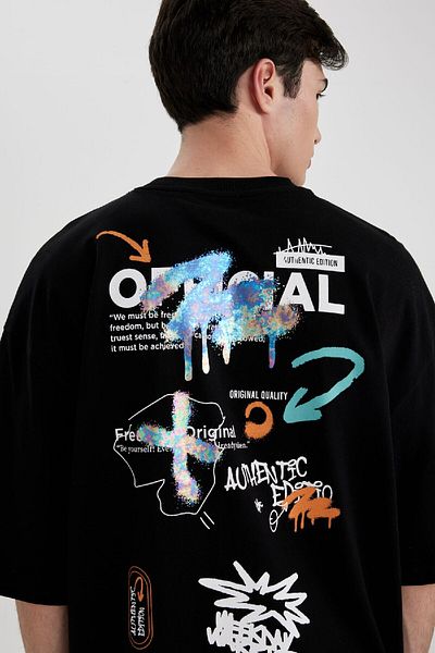 DeFacto Μπλουζάκι με κοντό μανίκι με λαιμόκοψη Loose Fit B8949ax24sm