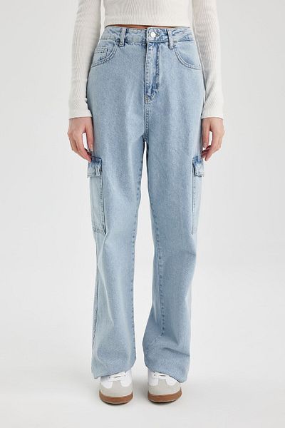 DeFacto Wide Leg Cargo High Waist Wide Leg Long Jean Trousers B8248ax24sp