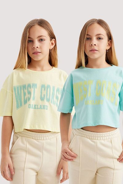 DeFacto Dívčí tričko Crop Crew Neck 2'li s krátkým rukávem