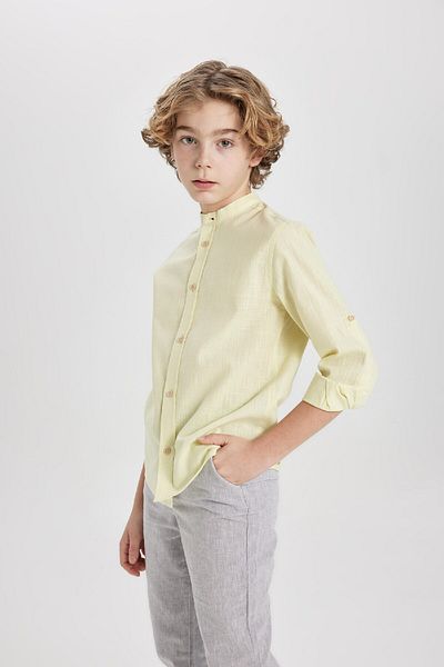 DeFacto Boy's Stand Collar Basic Solid Long Sleeve Shirt B5982A824Sm