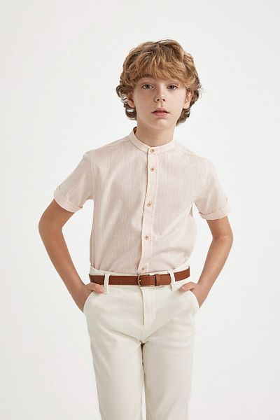 DeFacto Boy's Short Sleeve Linen Look Shirt - Stand Collar Z5364a624sm