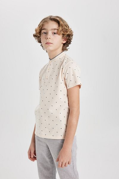 DeFacto Boy's Prevailing Collar Print Pique Short Sleeve Polo T-Shirt B5938A824Sm