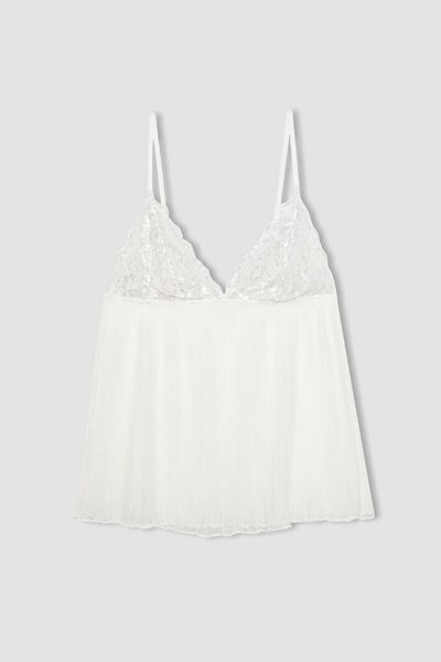 DeFacto Svatební krajkové bílé pyžamo s páskem Top-fall In Love B0208ax24sp