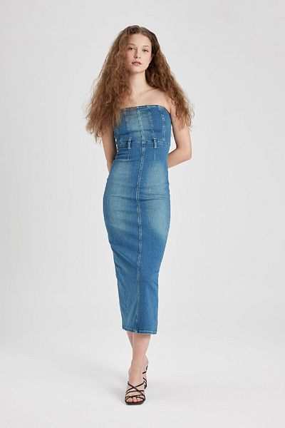 DeFacto Στράπλες Maxi Jean Φόρεμα B8112ax24sm