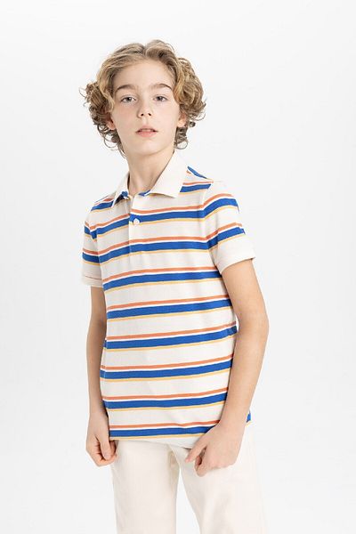 DeFacto Boy's Polo Neck Striped Pique Short Sleeve T-Shirt B6151A824Sm