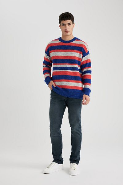DeFacto Standard Fit Striped Crew Neck Knitwear Sweater B8775Ax23Cw