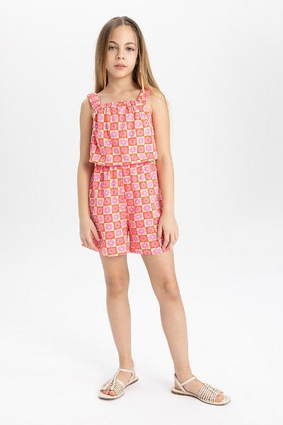 DeFacto Girl's Patterned Strappy Short Jumpsuit B4814A824SM