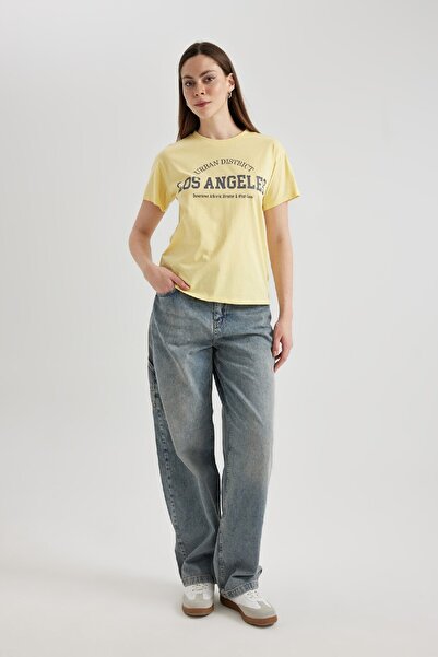 DeFacto Koszulka z krótkim rękawem i okrągłym dekoltem, regularny krój, nadruk B6796ax24sm