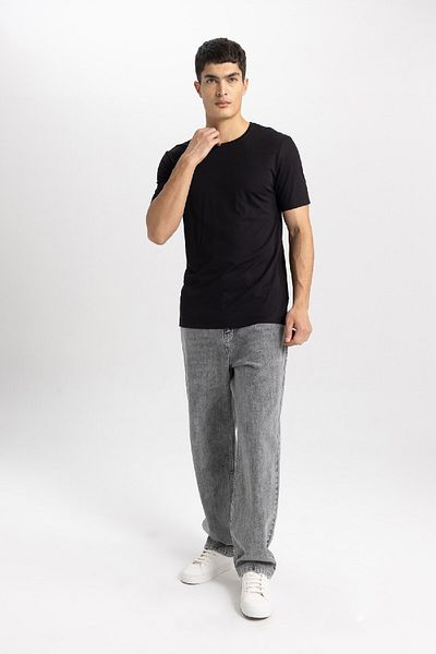 DeFacto Slim Fit Slim Fit Crew Neck Modal Blended Cotton Basic Plain Short Sleeve T-Shirt M6606Az24Sp