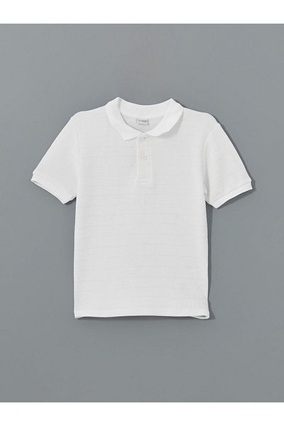 LC Waikiki Lcw Kids White Polo Neck Textured Boy's T-Shirt