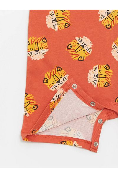 LC Waikiki Lcw Baby Orange Crew Neck Short Sleeve Printed Baby Boy Jumpsuit