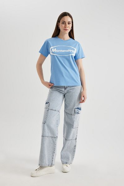 DeFacto Tricou cu mânecă scurtă, cu mânecă scurtă, imprimat cu decolteu normal B6795ax24sm