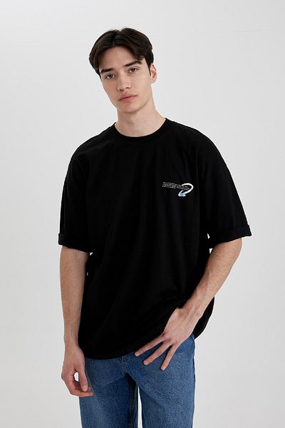 DeFacto Μπλουζάκι με κοντό μανίκι με λαιμόκοψη Loose Fit B8949ax24sm