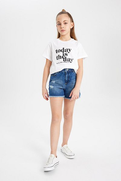 DeFacto Fata - Tricou cu maneca scurta imprimat cu decolteu B5123a824sm