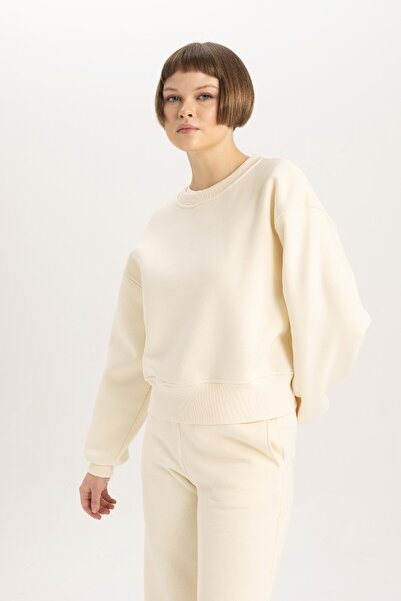 DeFacto Relax Fit Crew Neck Thick Basic Plain Sweatshirt B8568Ax23Wn