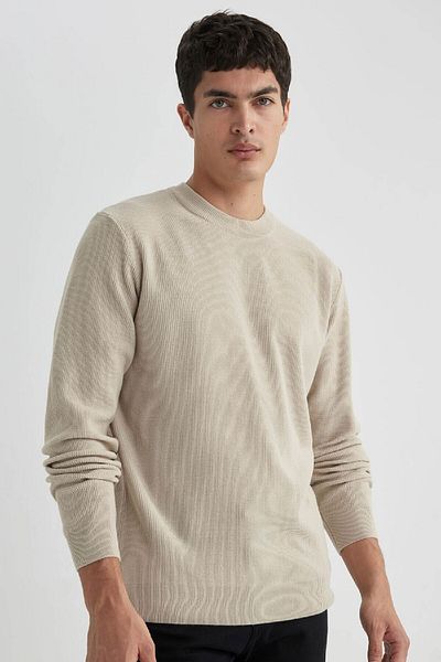 DeFacto Standard Fit Normal Cut Crew Neck Muline Pattern Knitwear Sweater A5181Ax24Sp