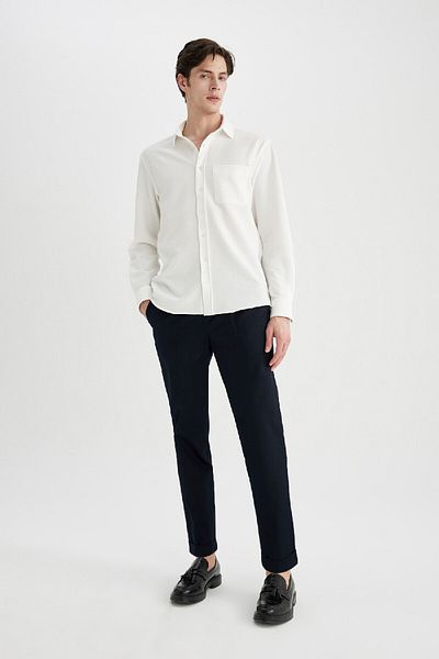 DeFacto Twill-Sommer-Stoffhose mit Tapered-Fit-Taschen, Basic, gerade Leinenmischung, Doppelbein B6585ax24sp