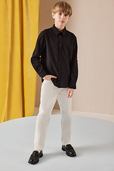 DeFacto Men's Baikal Polo Black Basic Plain Long Sleeve Shirt Collar