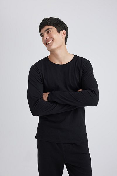 DeFacto Slim Fit Slim Fit Crew Neck Basic μονόχρωμο μακρυμάνικο μπλουζάκι πιτζάμα Z2771az24sp